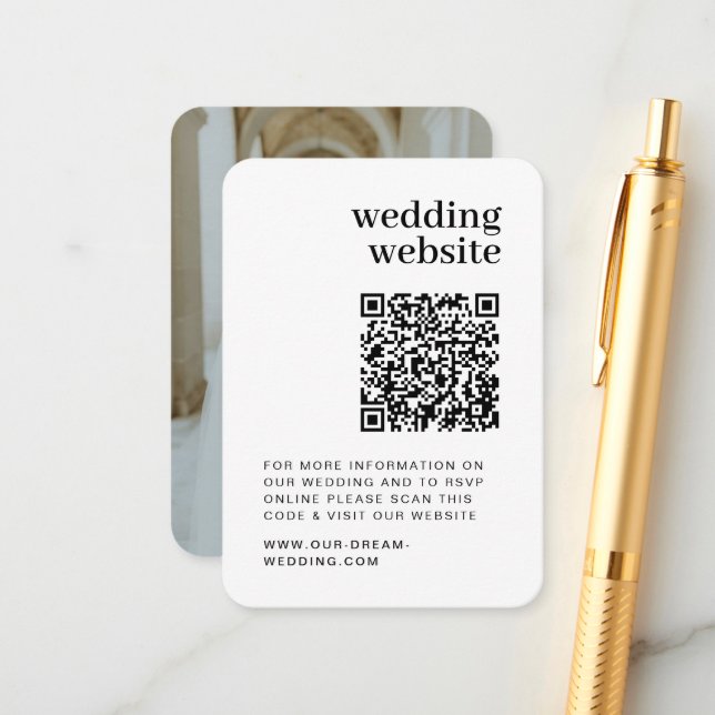 Tarjeta De Recepción Página web del Boda RSVP de QR Code Foto Minimalis (Anverso/Reverso In Situ)