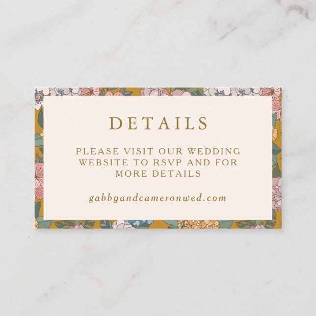 Tarjeta De Recepción Página web moderna del Boda amarillo mostaza flora (Anverso)
