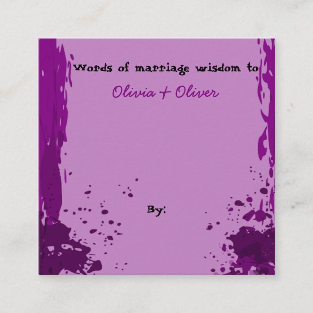 Tarjeta De Recepción Paint Splatter morado - Palabras de sabiduría matr (Anverso)