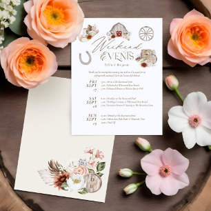 Tarjeta De Recepción País Floral Boda Occidental Itinerario Fin de Sema