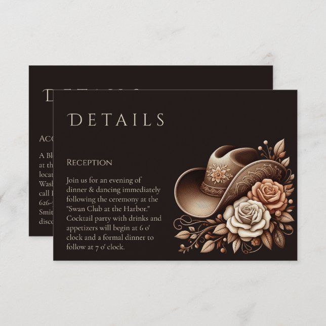 Tarjeta De Recepción País Gorra de Vaquera Occidental con Flores (Anverso / Reverso)