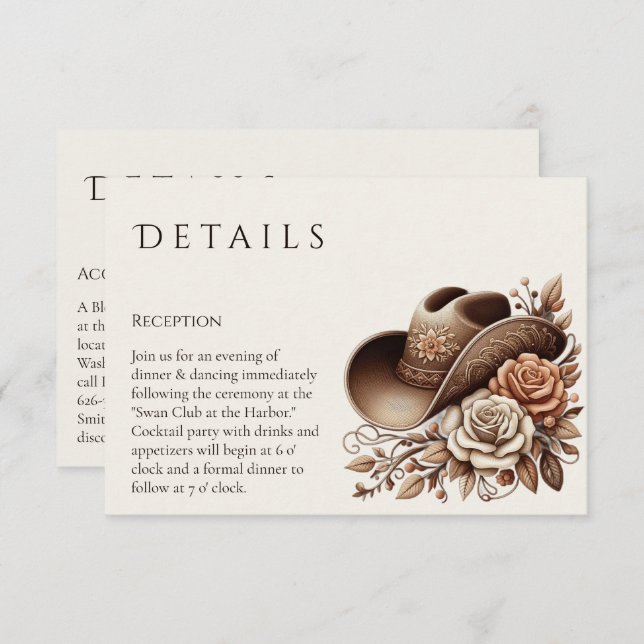 Tarjeta De Recepción País Gorra de Vaquera Occidental con Flores (Anverso / Reverso)