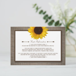 Tarjeta De Recepción País Rústico Girasol y Boda Burlap