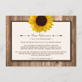 Tarjeta De Recepción País Rústico Girasol y Boda de Madera Marrón