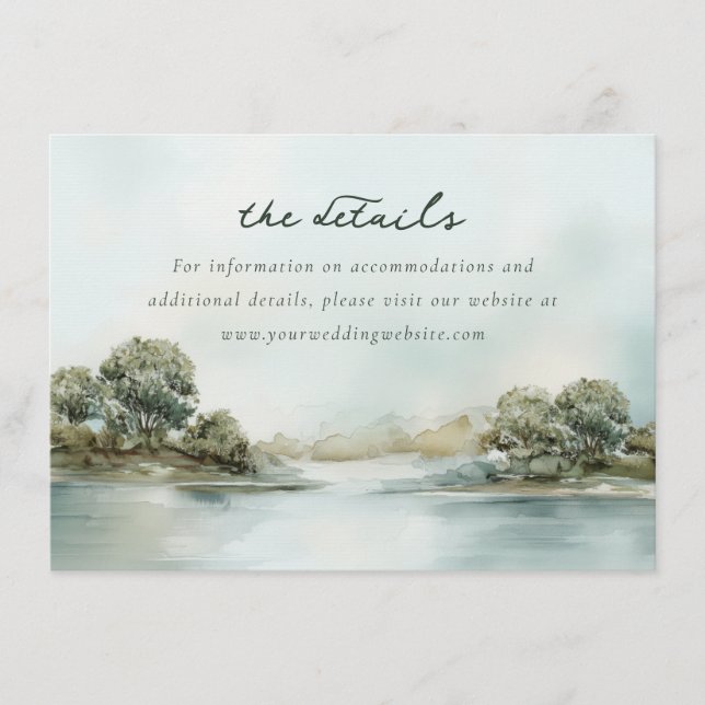 Tarjeta De Recepción Paisaje de Acuarela Azul Tranquilo (Anverso)