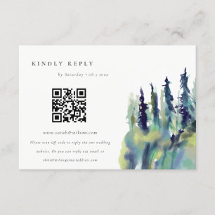 Tarjeta De Recepción Paisaje de montaña de pino Boda QR Código RSVP