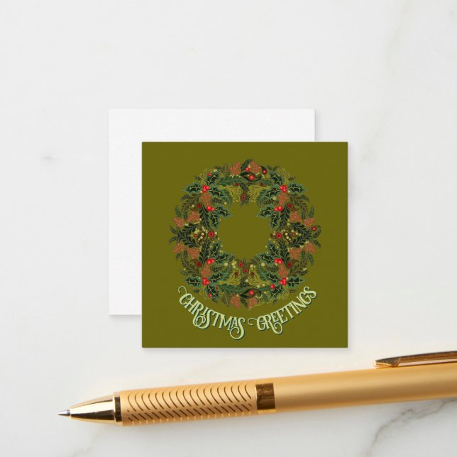 Tarjeta De Recepción Paisley Wreath on Green Enclosure Christmas Card (Anverso/Reverso In Situ)
