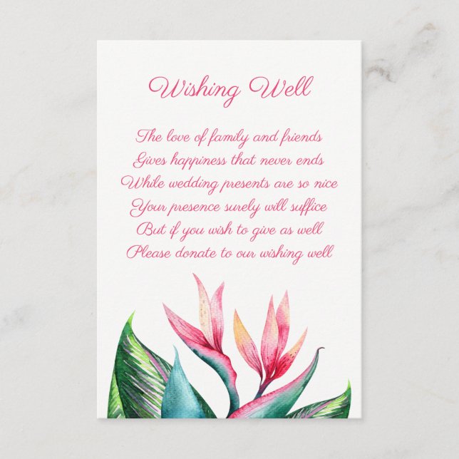 Tarjeta De Recepción Pájaro del Boda del paraíso deseando buenas tarjet (Anverso)