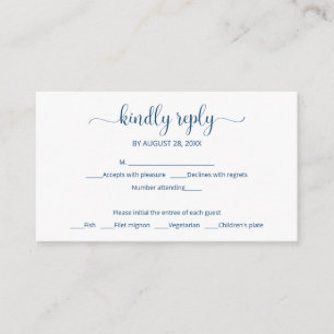 Tarjeta De Recepción Palabra azul elegante simple bodas rsvp