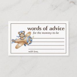 Tarjeta De Recepción Palabras de consejo Piloto de osito de peluche niñ