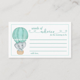Tarjeta De Recepción Palabras de Consejos Elefante Verde Baby Shower