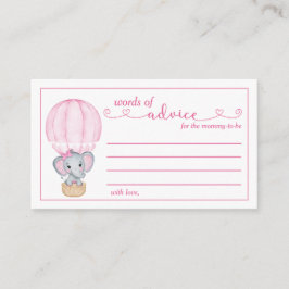Tarjeta De Recepción Palabras de consejos para Elefante Rosa Baby Showe