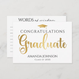 Tarjeta De Recepción Palabras de Graduación de Sabiduría en Oro Blanco