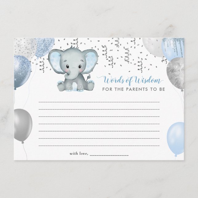 Tarjeta De Recepción Palabras de Wisdom Boy Baby Shower Advice (Anverso)