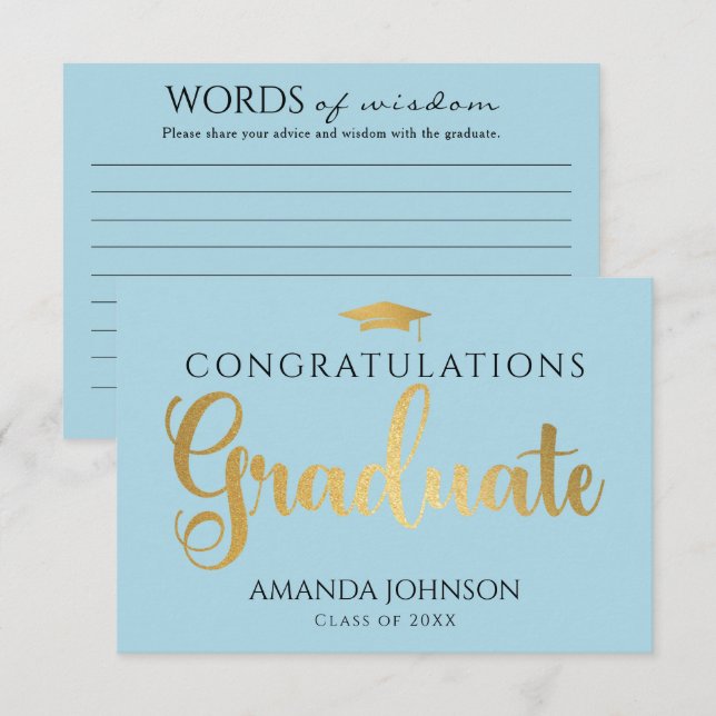 Tarjeta De Recepción Palabras graduadas de Oro Azul de la graduación de (Anverso / Reverso)