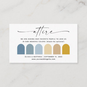 Tarjeta De Recepción Paleta de Atuendos de Boda de Otoño Azul y Amarill
