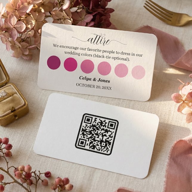 Tarjeta De Recepción Paleta de Código de Vestimenta para Bodas de Otoño (PINK Fall Wedding Attire Dress Code Palette Enclosure Card)