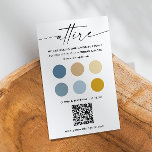 Tarjeta De Recepción Paleta de códigos de vestimenta de boda amarillo a<br><div class="desc">Guía a sus huéspedes con estilo con esta tarjeta de vestimenta azul pastel, amarillo e boda de marfil. Tarjeta de código de vestir con una alegre paleta de colores y un código QR personalizable. Un lugar perfecto para bodas de verano, playa, costa o soleadas. Enlazar a su sitio web boda...</div>