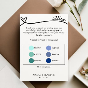 Tarjeta De Recepción Paleta de color de vestimenta Boda de corazón blan