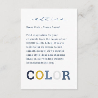 Tarjeta De Recepción Paleta de Colores de Boda Código de Vestimenta