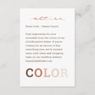 Tarjeta De Recepción Paleta de Colores de Boda Vestimenta Código de Ves