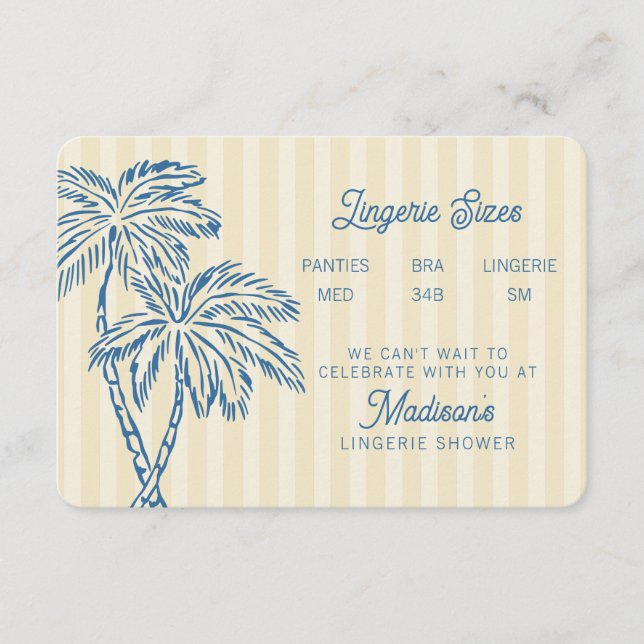 Tarjeta De Recepción Palm Amarillo Springs Pastel Beach Lingerie Insert (Anverso)