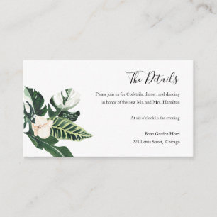 Tarjeta De Recepción Palm Deja A Hibiscus Tropical Boda Los Detalles