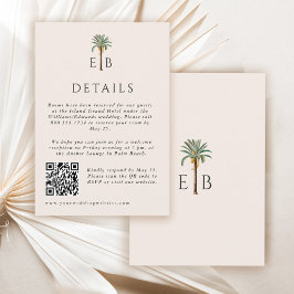 Tarjeta De Recepción Palm Elegant Tropical Monogram Wedding Details