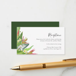 Tarjeta De Recepción Palm Leaves Plumeria Tropical Elegante