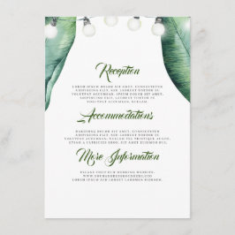 Tarjeta De Recepción Palm Leaves String Lights Beach Wedding Detalles