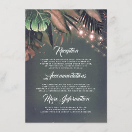 Tarjeta De Recepción Palm Leaves String Lights Beach Wedding Detalles