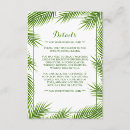 Tarjeta De Recepción Palm Leaves Tropical Beach Wedding Detail
