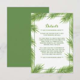 Tarjeta De Recepción Palm Leaves Tropical Beach Wedding Detail