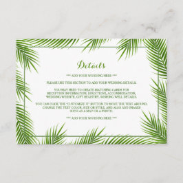 Tarjeta De Recepción Palm Leaves Tropical Beach Wedding Detail