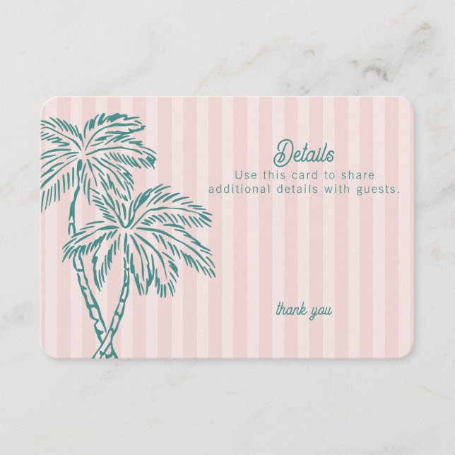 Tarjeta De Recepción Palm Springs Pastel Beach Detalles Insertar (Anverso)