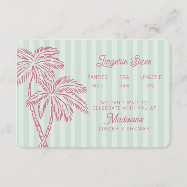 Tarjeta De Recepción Palm Springs Pastel Beach Lingerie Insert (Anverso)