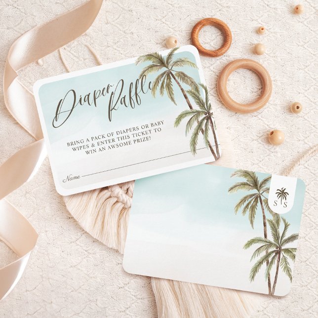 Tarjeta De Recepción Palm Trees de acuarela tropical Diaper Raffle (Tropical Watercolor Palm Trees Diaper Raffle Enclosure Card)