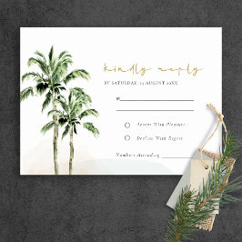 Tarjeta De Recepción Palm Tropical Beach Trees Watercolour Wedding Rsvp