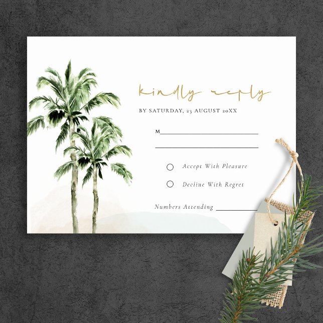Tarjeta De Recepción Palm Tropical Beach Trees Watercolour Wedding Rsvp (Subido por el creador)