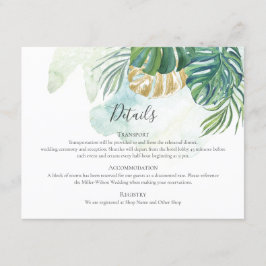 Tarjeta De Recepción Palm tropical deja Boda de verde oro