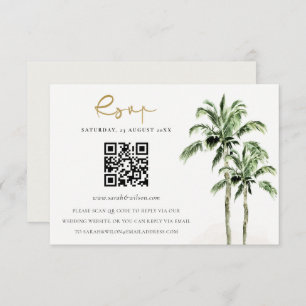 Tarjeta De Recepción Palmeras Tropicales Boda Código QR RSVP