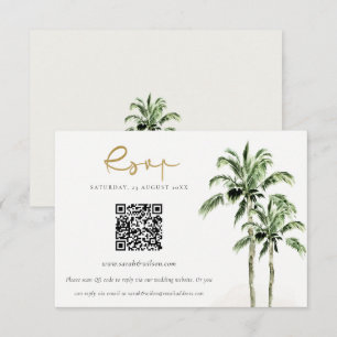 Tarjeta De Recepción Palmeras Tropicales Boda Código QR RSVP