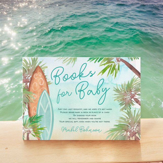 Tarjeta De Recepción Palmeras tropicales libros de playa para la ducha  (Tropical palm trees beach books for baby shower Enclosure Card)
