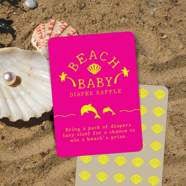 Tarjeta De Recepción Palmeras y delfines bebé de playa rosa y amarillo (Subido por el creador)