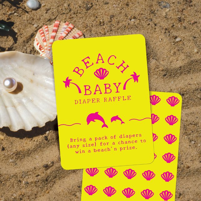 Tarjeta De Recepción Palmeras y delfines niños de playa amarilla y rosa (Subido por el creador)