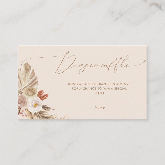 Tarjeta De Recepción Pampas Bohemias Género Diaper Neutral Raffle (Anverso)