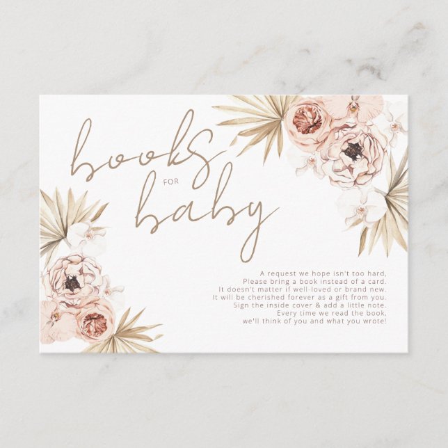 Tarjeta De Recepción Pampas Boho Bohemios libros para Baby Enclosur (Anverso)