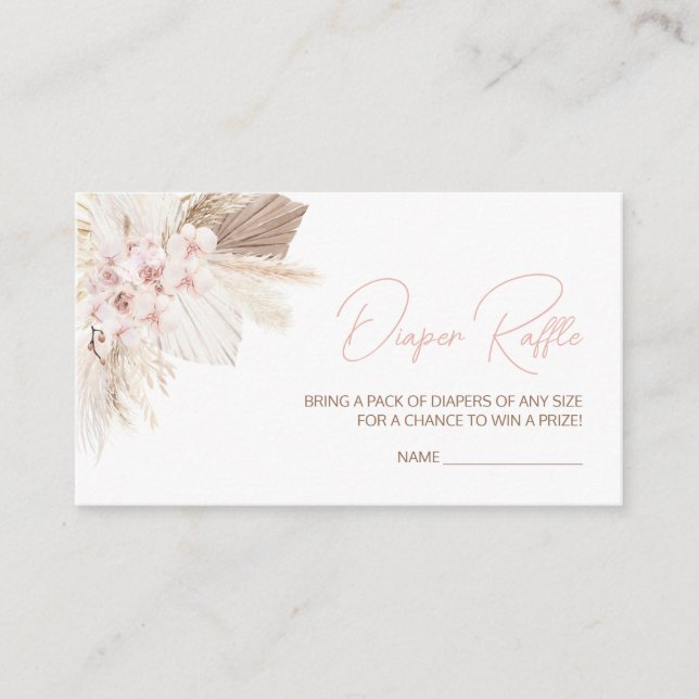 Tarjeta De Recepción Pampas Floral Rosa Boho Baby Shower Diaper Raffle (Anverso)