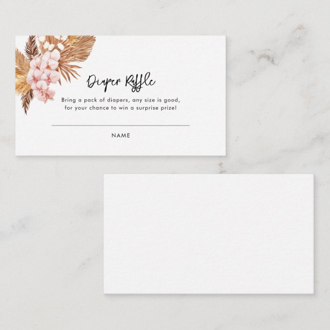 Tarjeta De Recepción Pampas Floral Rosa Grass Baby Shower Diaper Raffle (Anverso / Reverso)