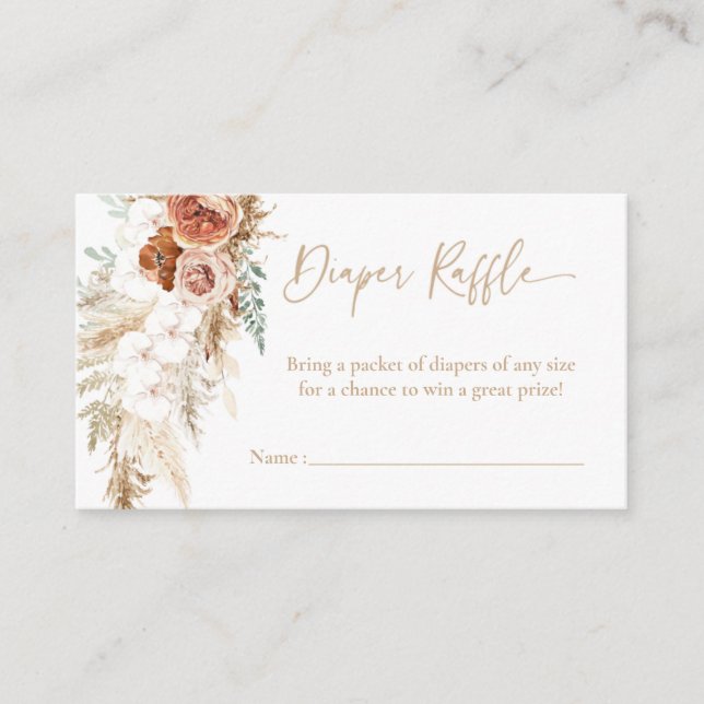 Tarjeta De Recepción Pampas Grass Baby Shower Diaper Raffle Card Insert (Anverso)